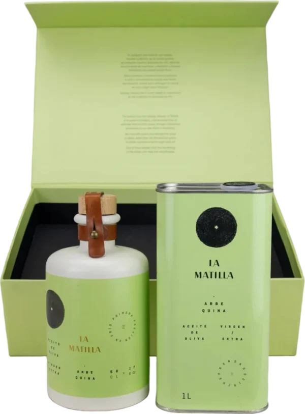 Caja regalo Arbequina: cerámica 500 ml y lata 1 L de La Matilla