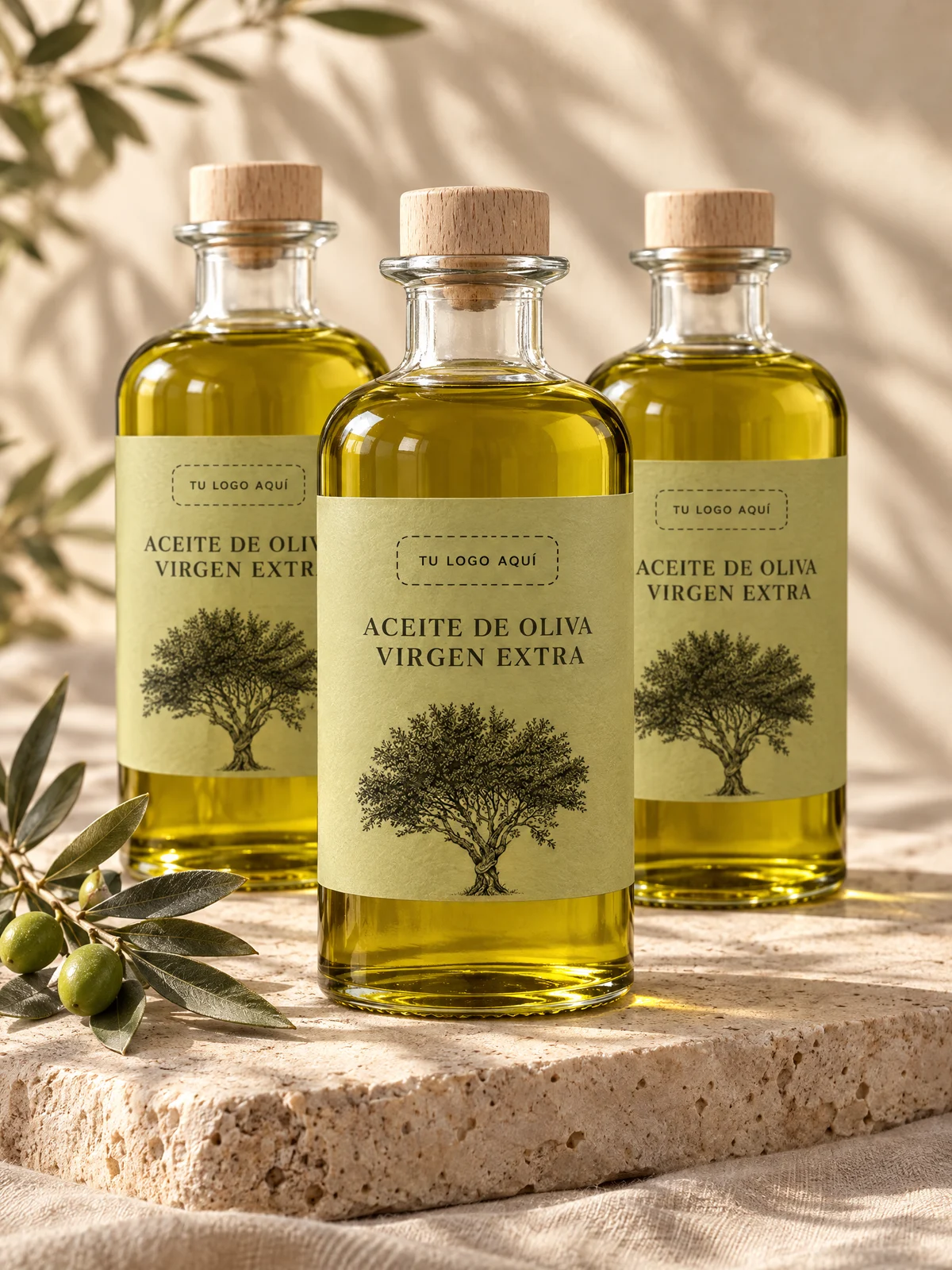 Tres botellas de AOVE personalizadas para regalo de empresa