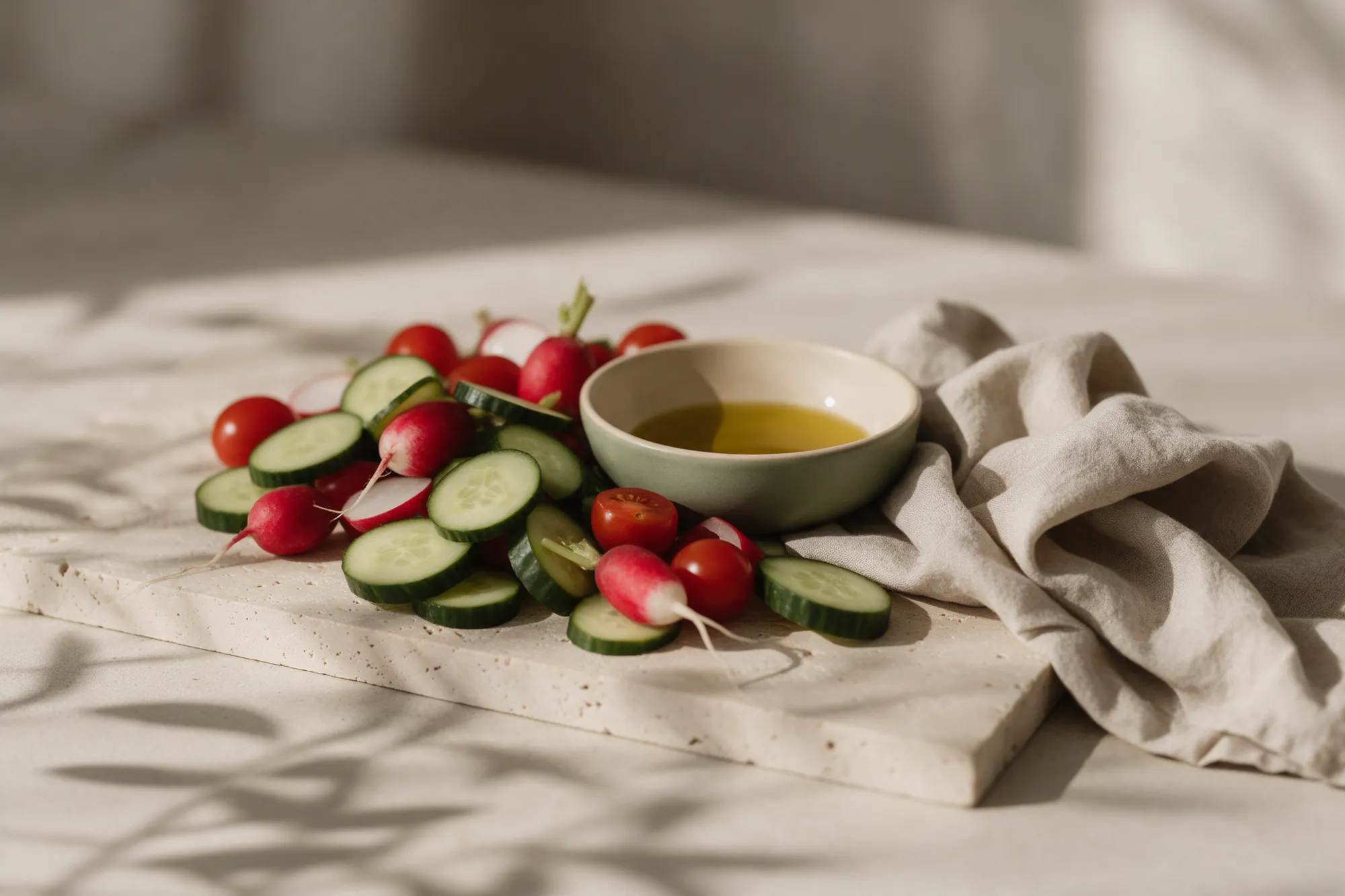 Verduras crudas con aceite para mojar