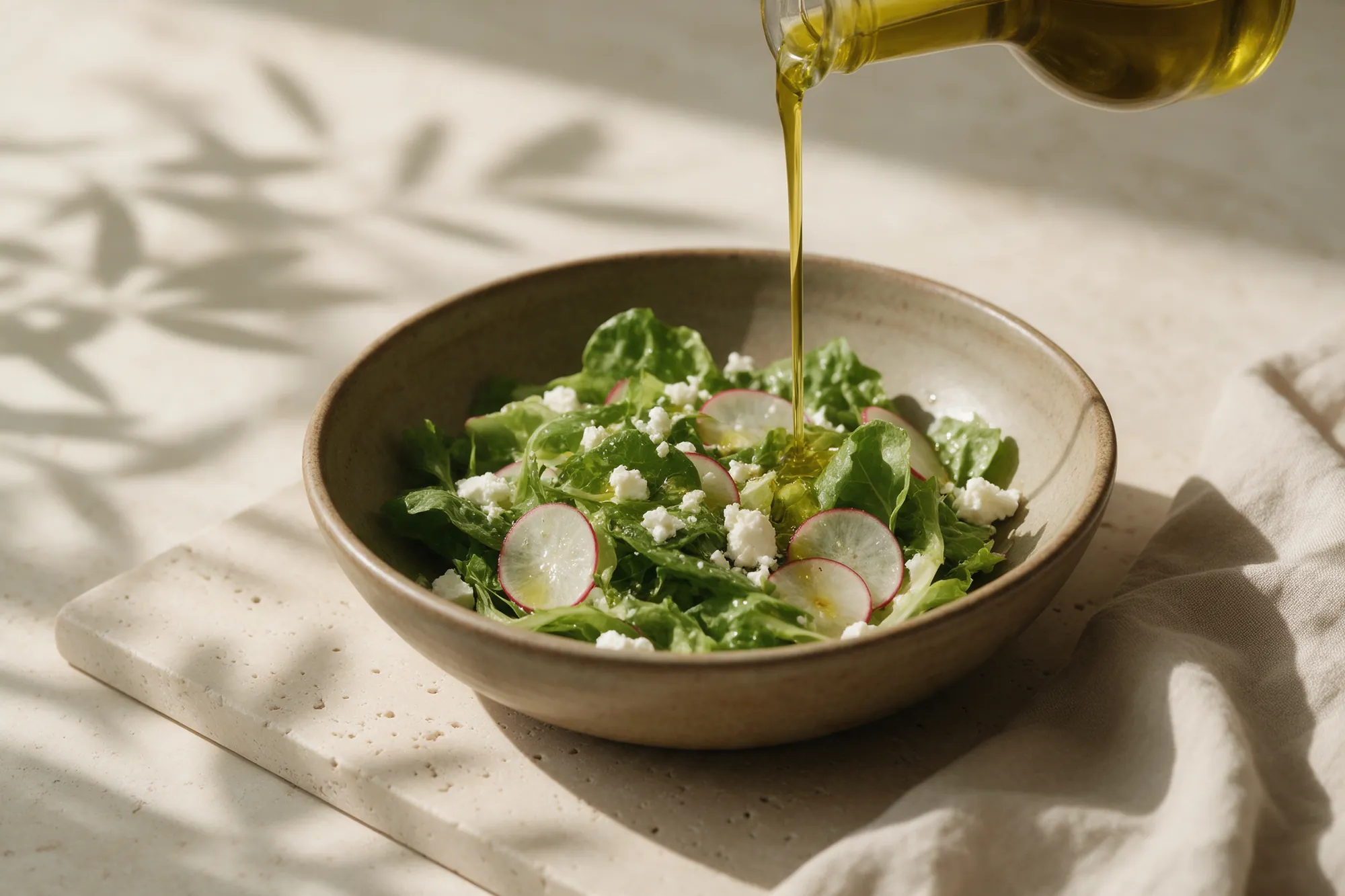 Ensalada con un hilo de aceite