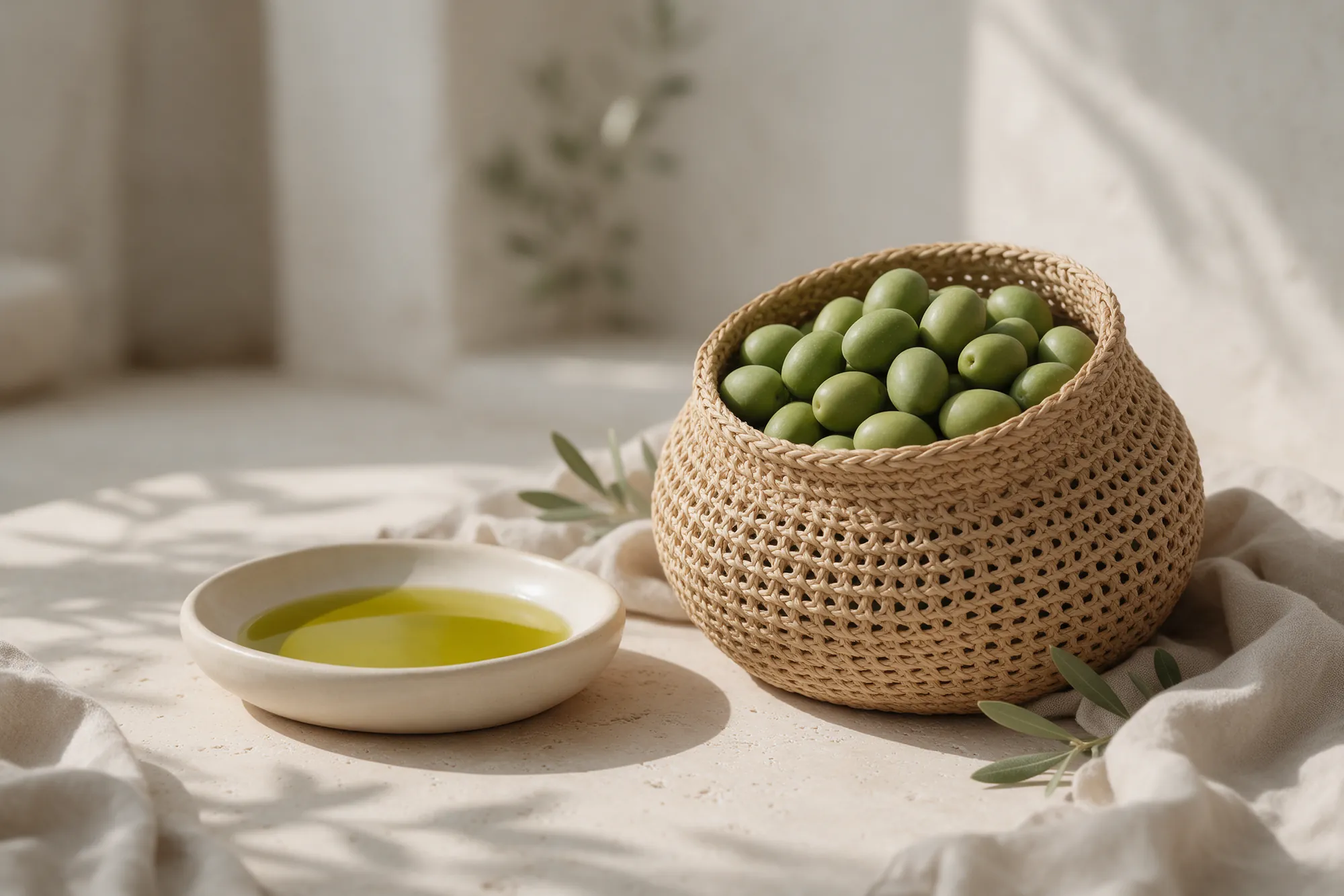Aceitunas recién cogidas y aceite virgen extra