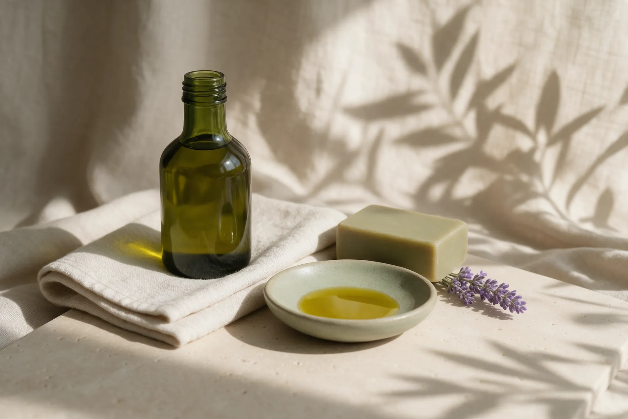 Aceite, jabón y lavanda para el cuidado natural